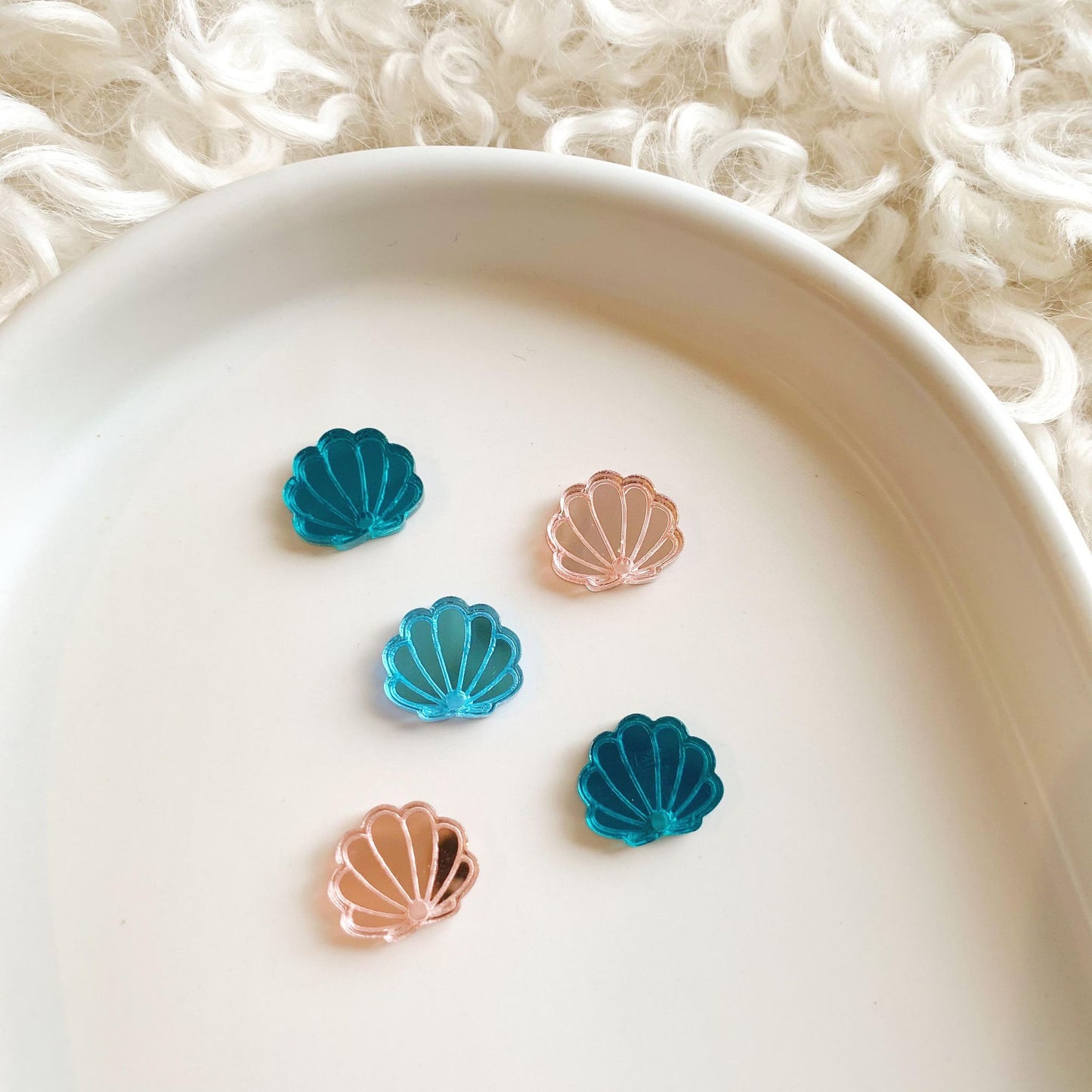 Seashell Studs Pair of Engraved Mirror Blanks with Hole