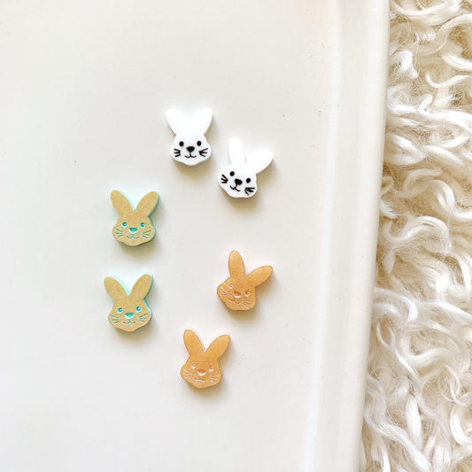 Engraved Bunny Head Earring Studs 15mm Pair of Blanks Ready For Paintfill
