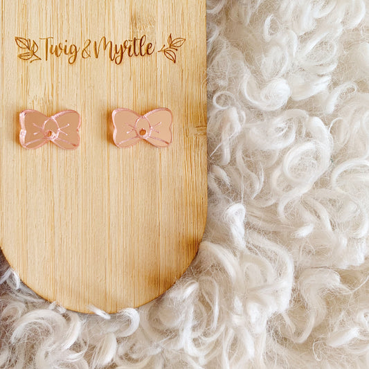 Engraved Mirror Bow Studs with Hole