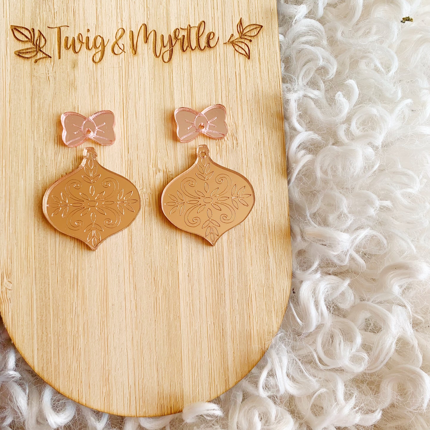 Engraved Mirror Bow Studs with Hole